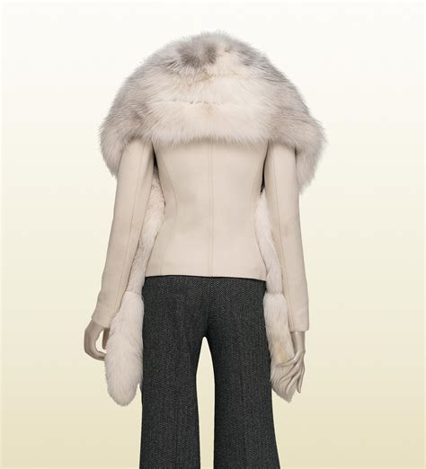 gucci white fur scarf|Gucci scarf with fur trim.